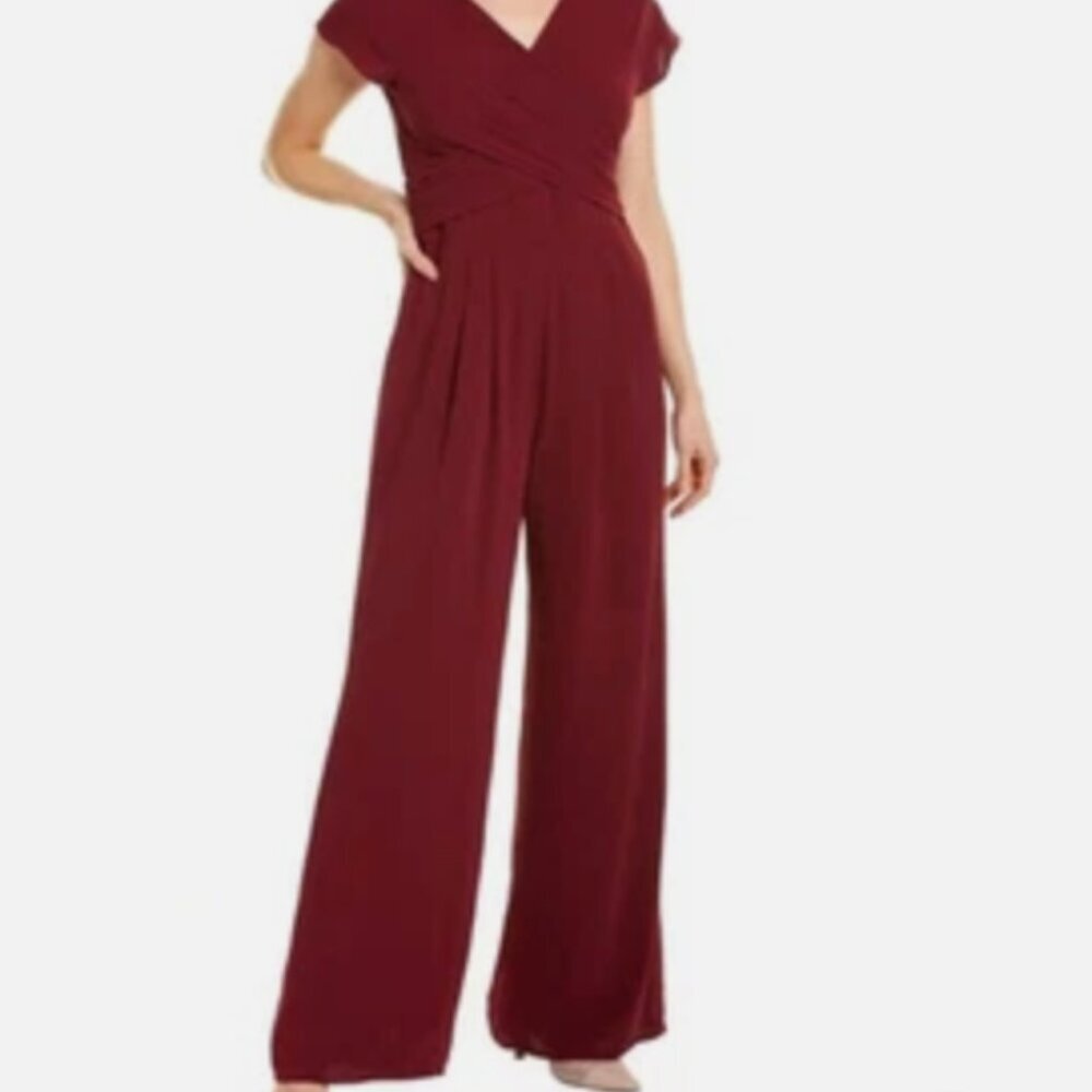NWT Gal Meets Glam Women's 4 Maroon Delaney Crossover Wrap Jumpsuit Pantsuit - Picture 2 of 16